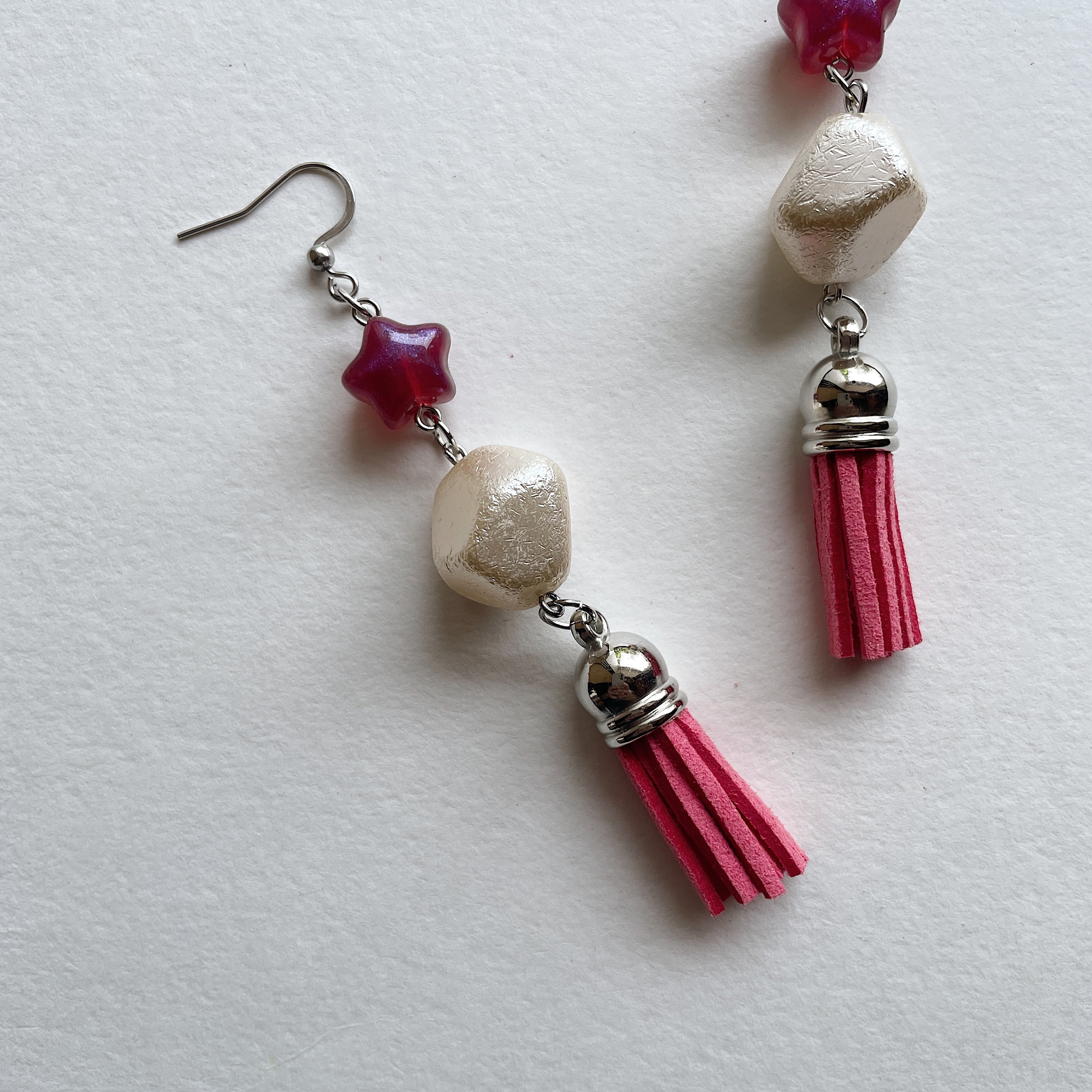 ⭐ + pearl + pink tassel earrings ✨