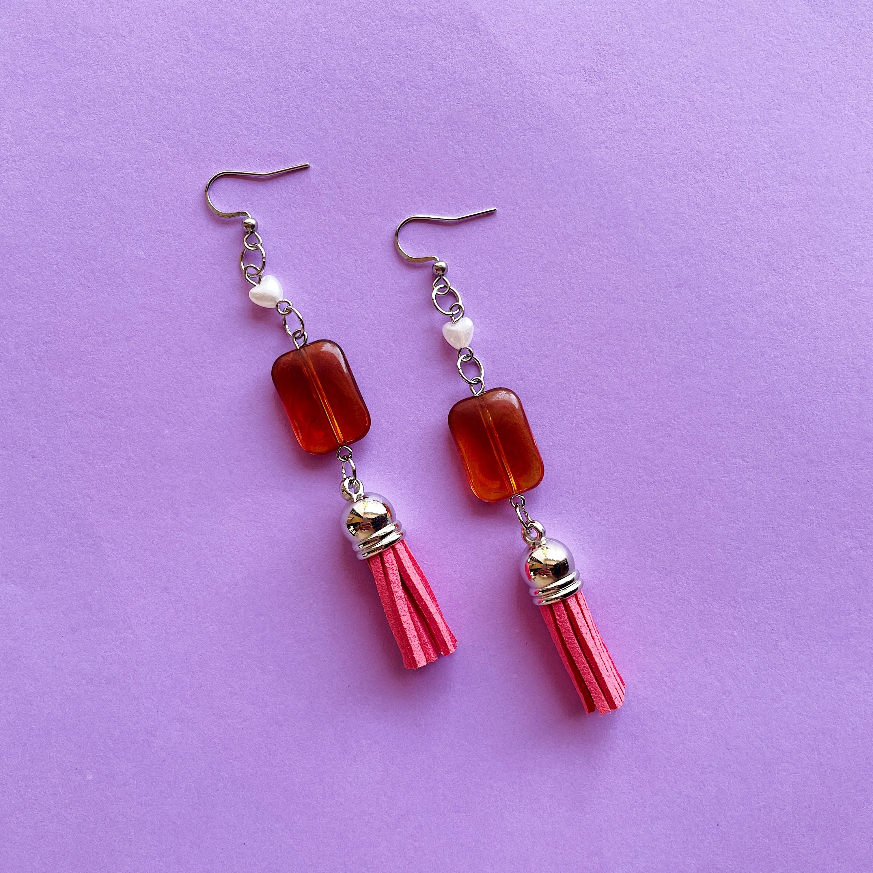 🤍 + caramel + pink tassel earrings ✨