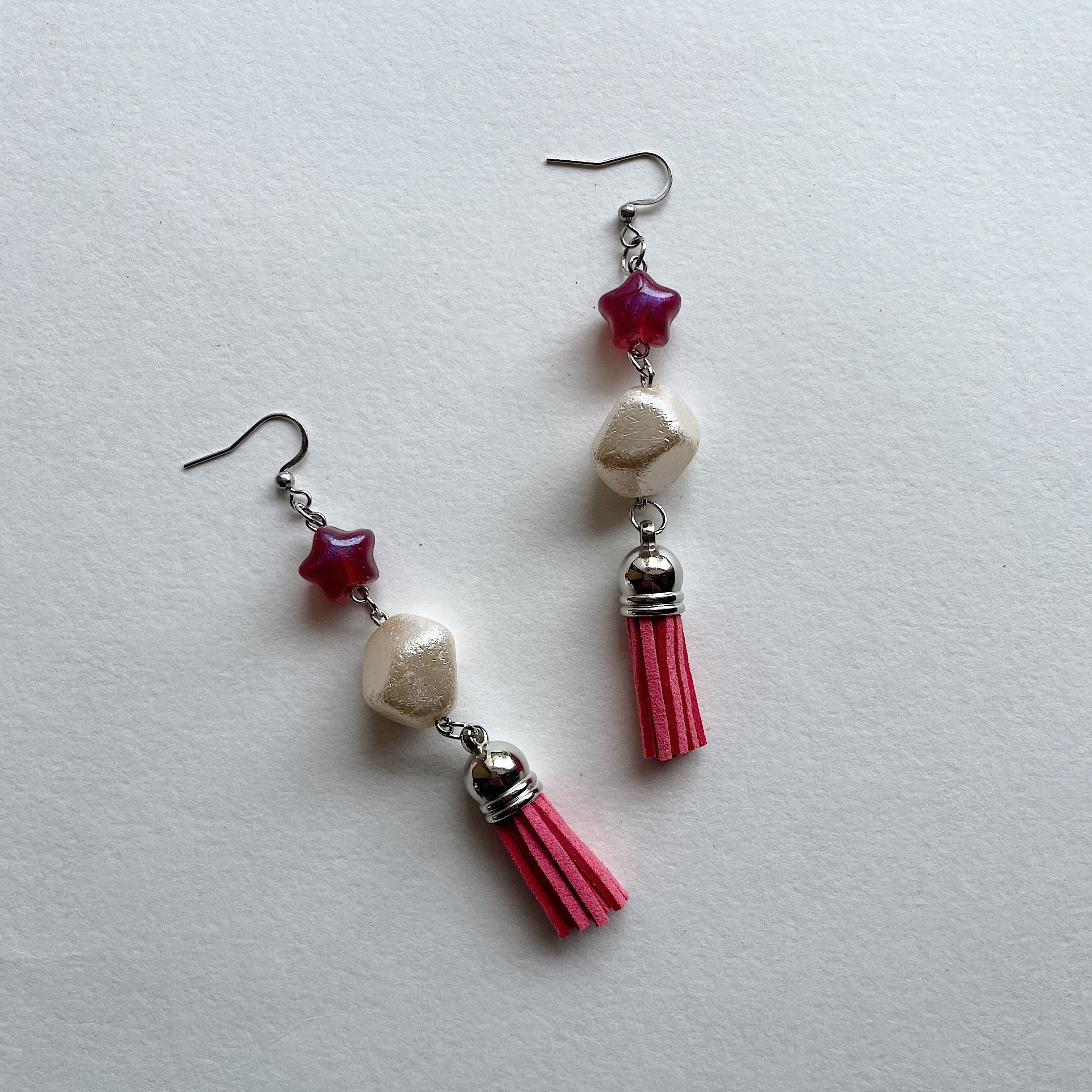 ⭐ + pearl + pink tassel earrings ✨