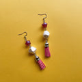 ⭐ + pearl + pink tassel earrings ✨