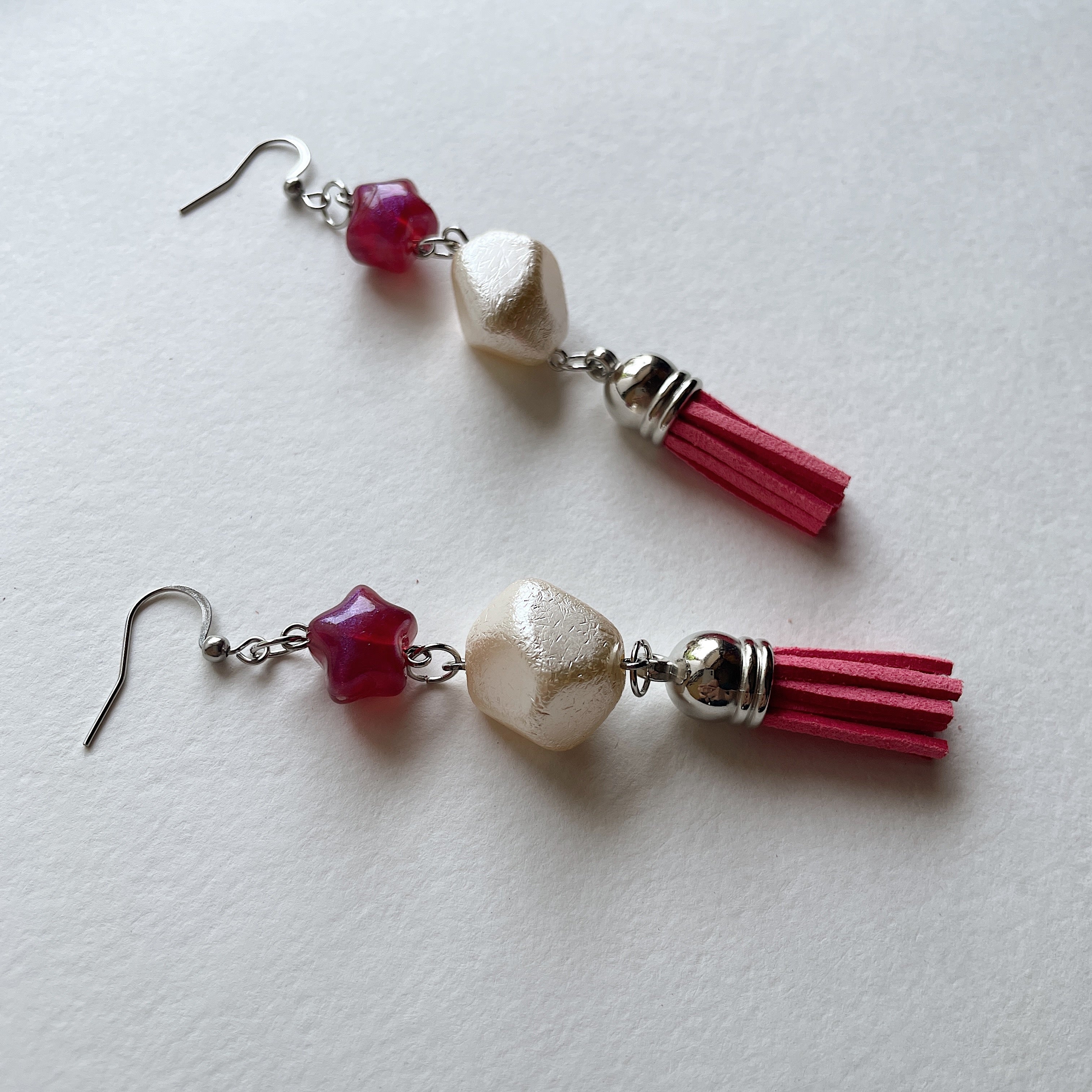 ⭐ + pearl + pink tassel earrings ✨