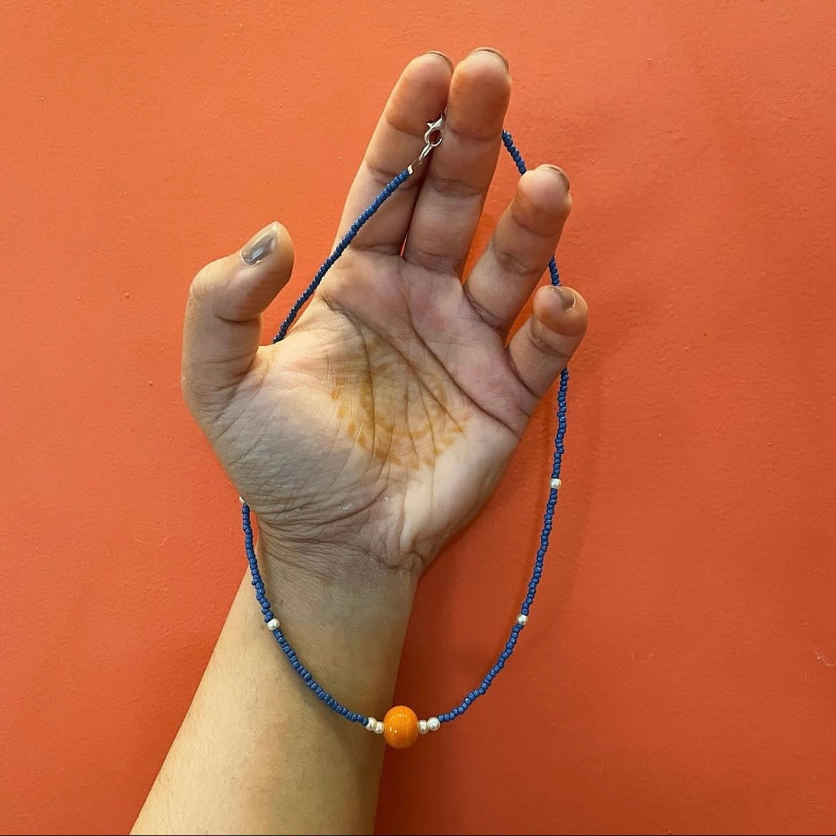 Blueberry pearl + 🍊 beaded necklace ✨