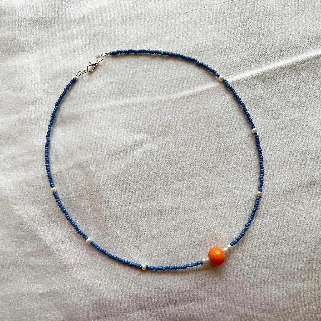 Blueberry pearl + 🍊 beaded necklace ✨