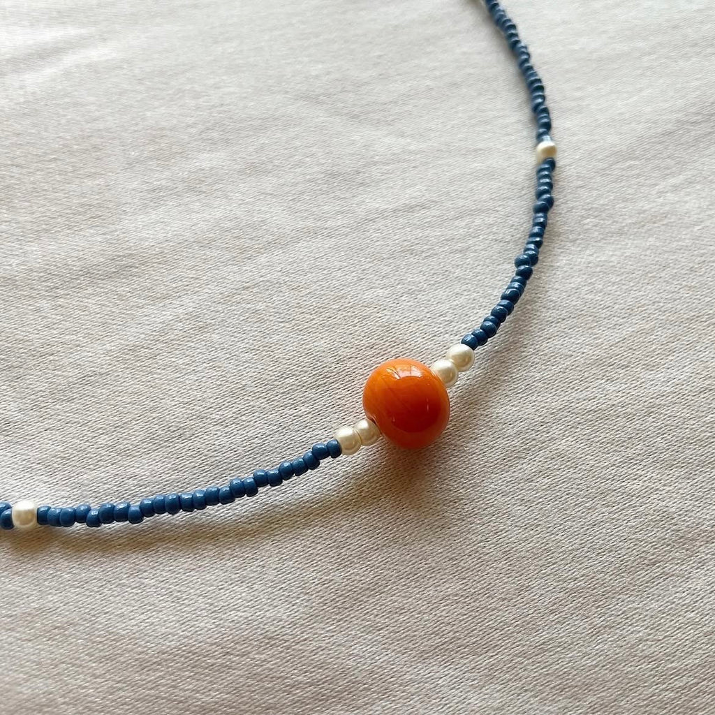 Blueberry pearl + 🍊 beaded necklace ✨