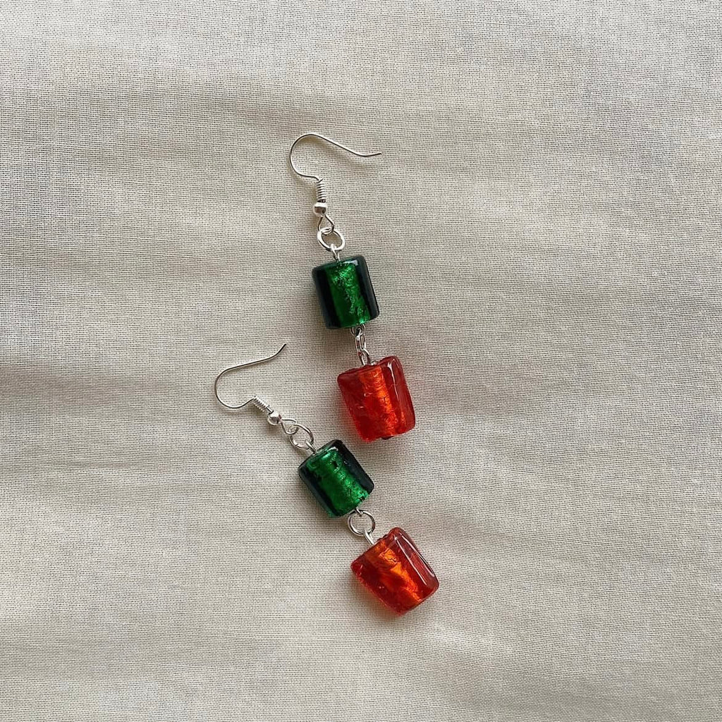 Green and orange beaded earrings ✨