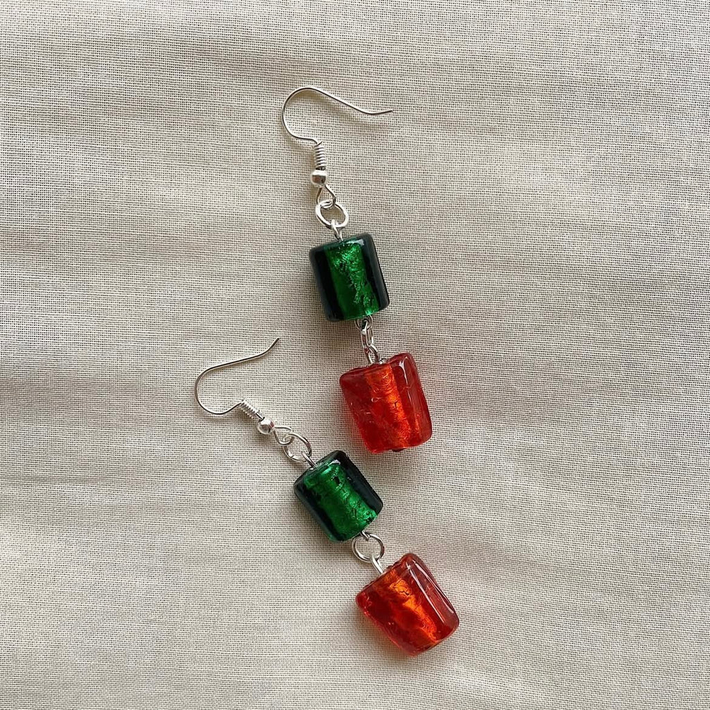 Green and orange beaded earrings ✨