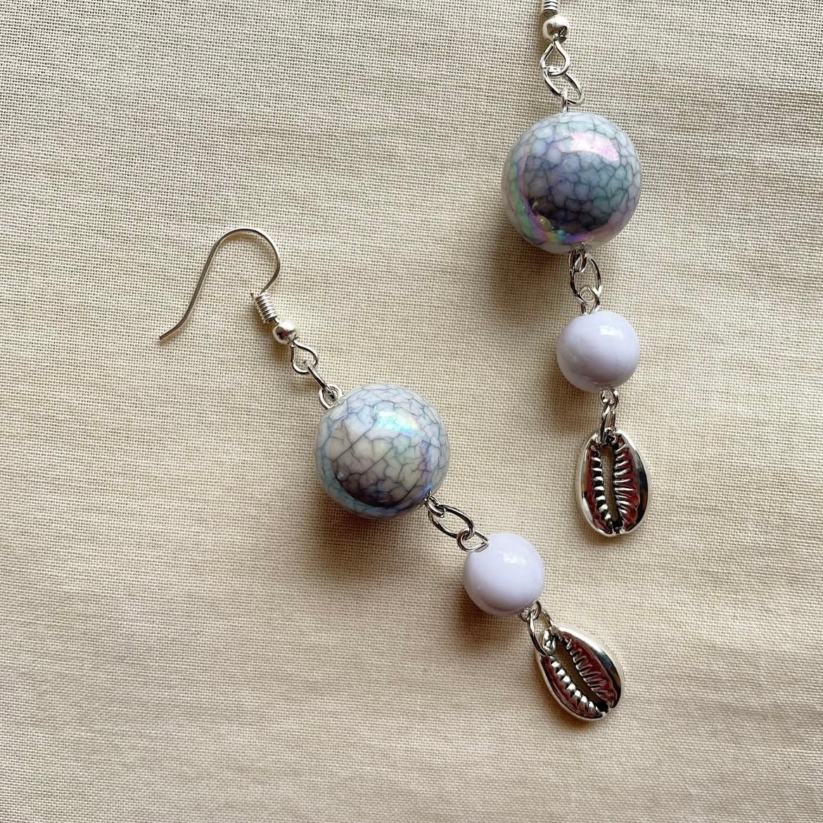 Shiny candy & cowrie beaded earrings ✨