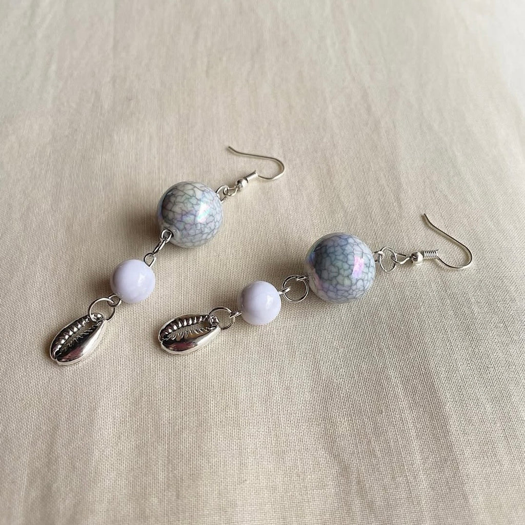 Shiny candy & cowrie beaded earrings ✨