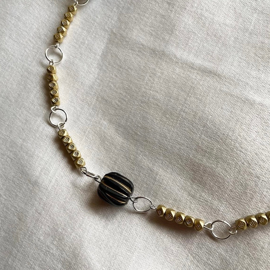 Muted gold beaded necklace 01 ✨