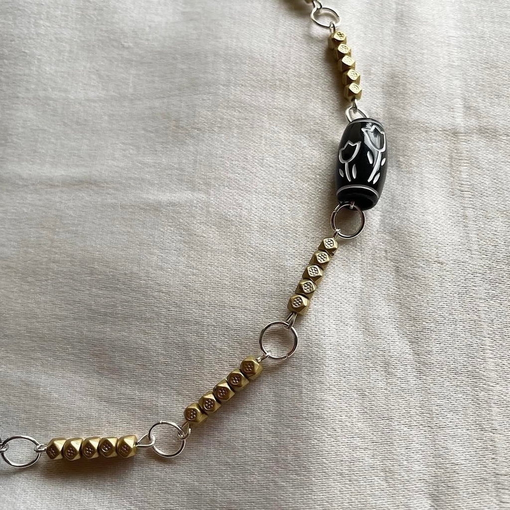 Muted gold beaded necklace 01 ✨