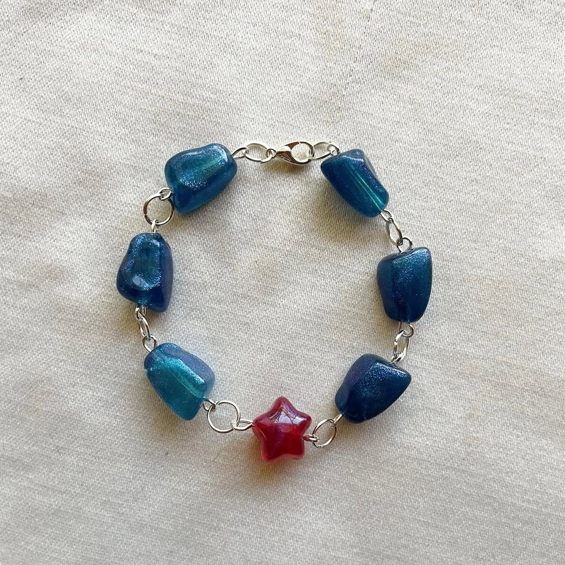 Blue glitter & pink star beaded bracelet ✨
