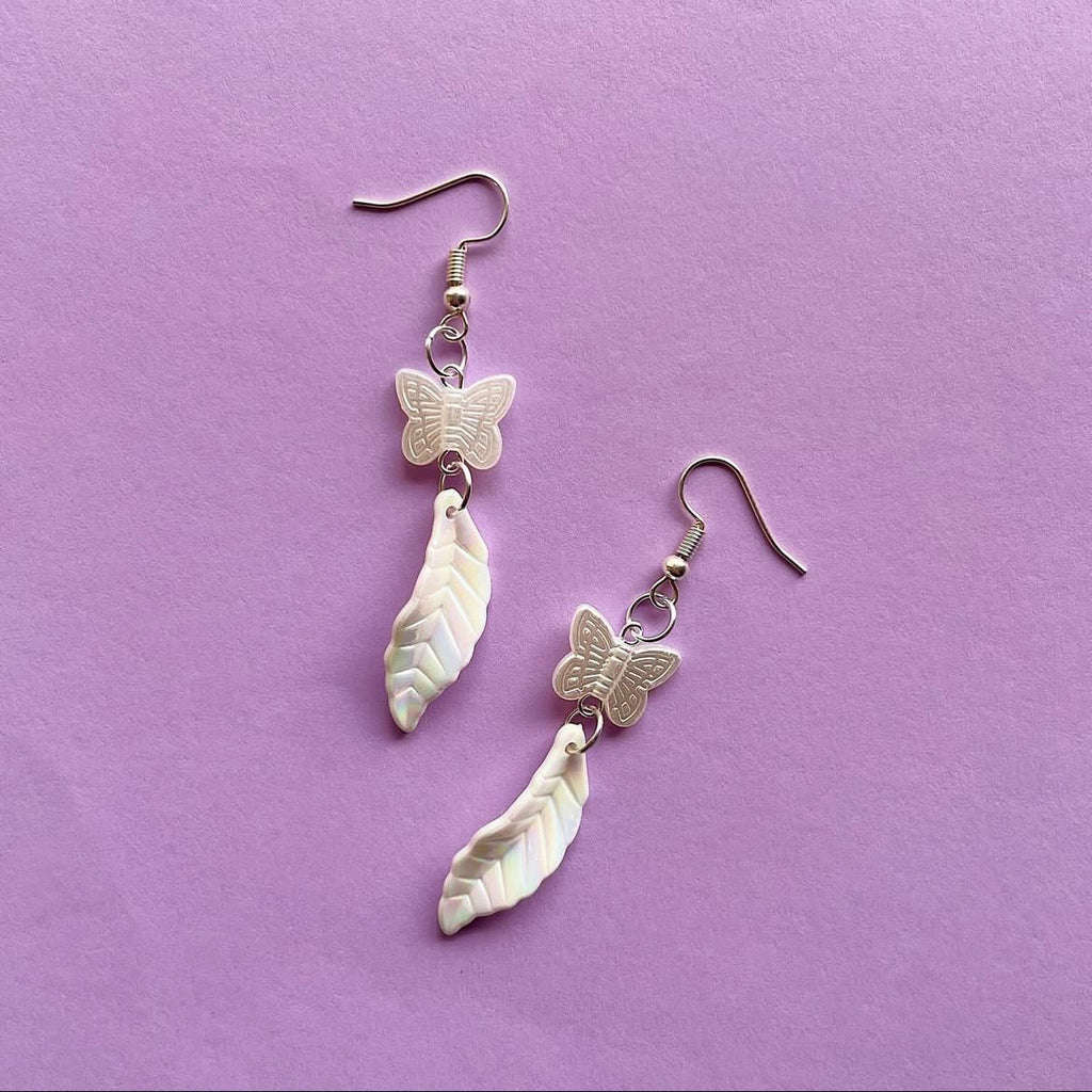 🦋 + holographic leaf earrings ✨
