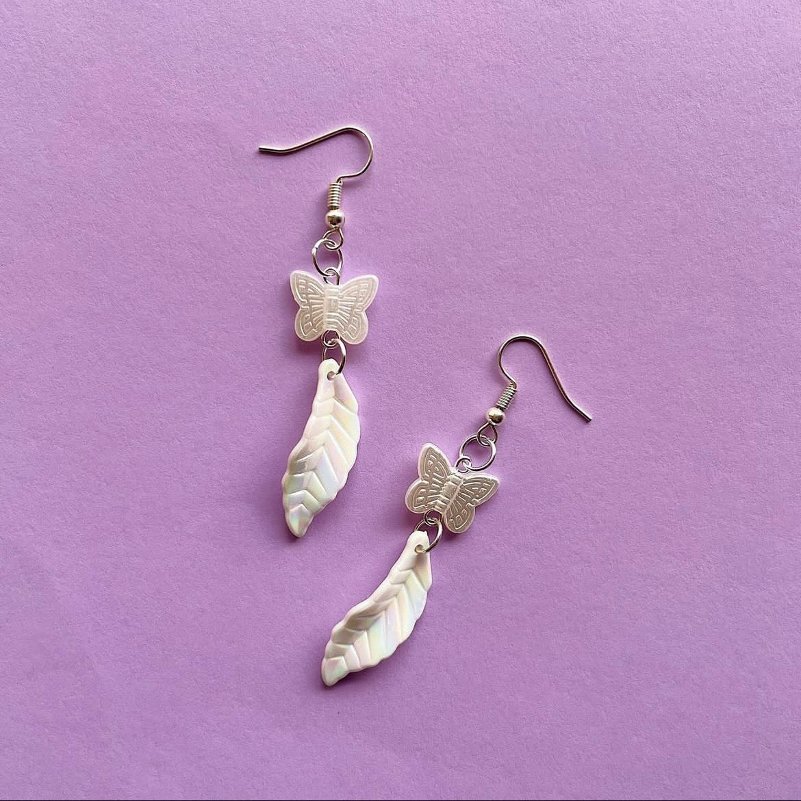 🦋 + holographic leaf earrings ✨