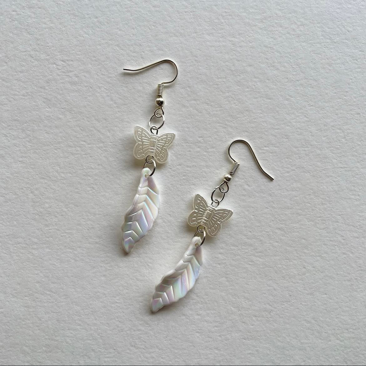 🦋 + holographic leaf earrings ✨
