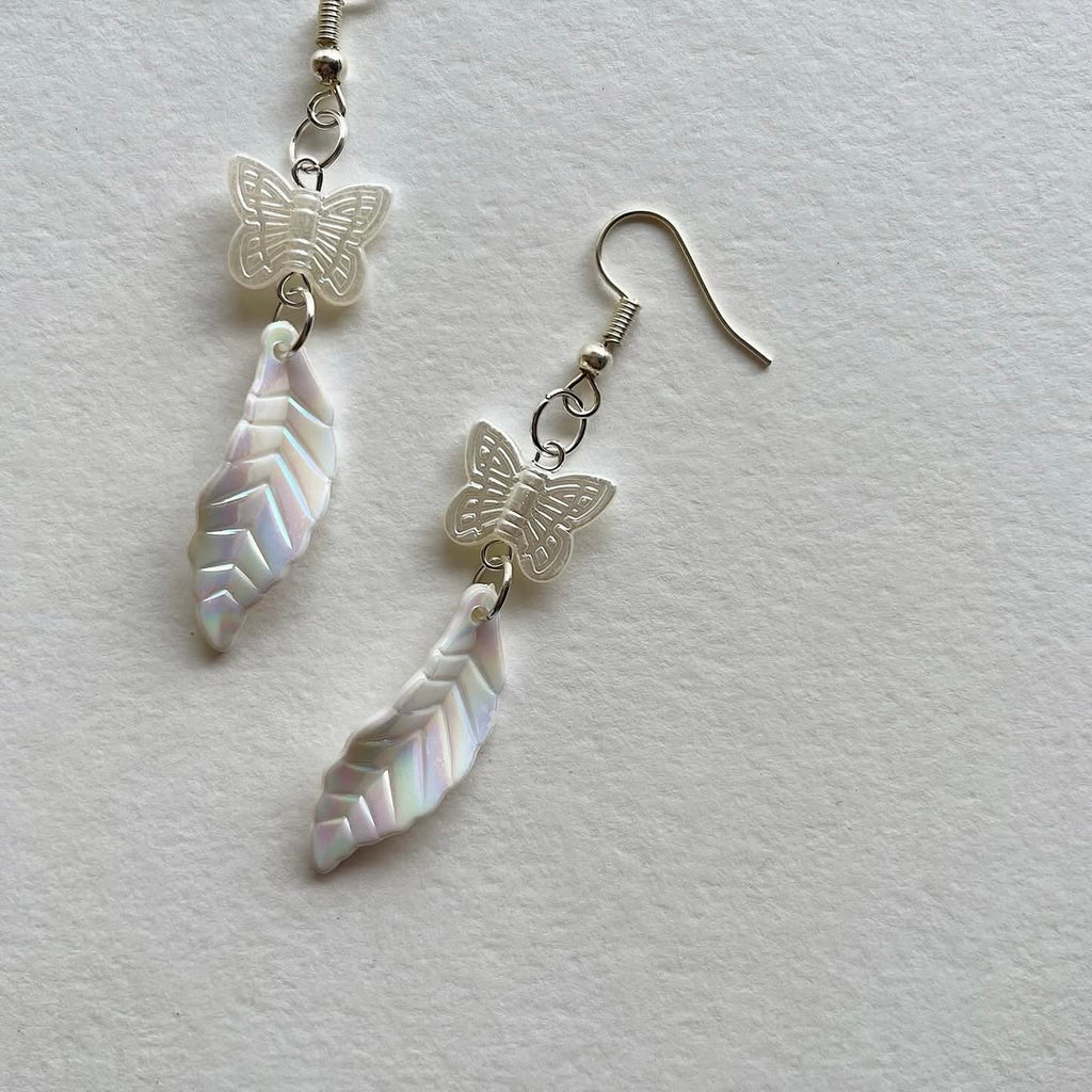 🦋 + holographic leaf earrings ✨