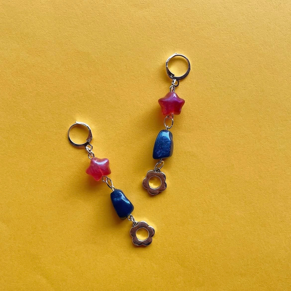 Pink stars + blue glitter + 🌸 earrings ✨