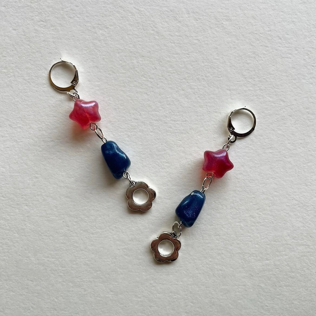 Pink stars + blue glitter + 🌸 earrings ✨