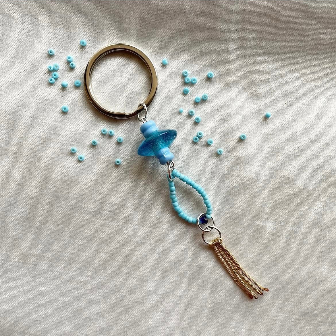 Sky tones beaded tassel keychain ✨