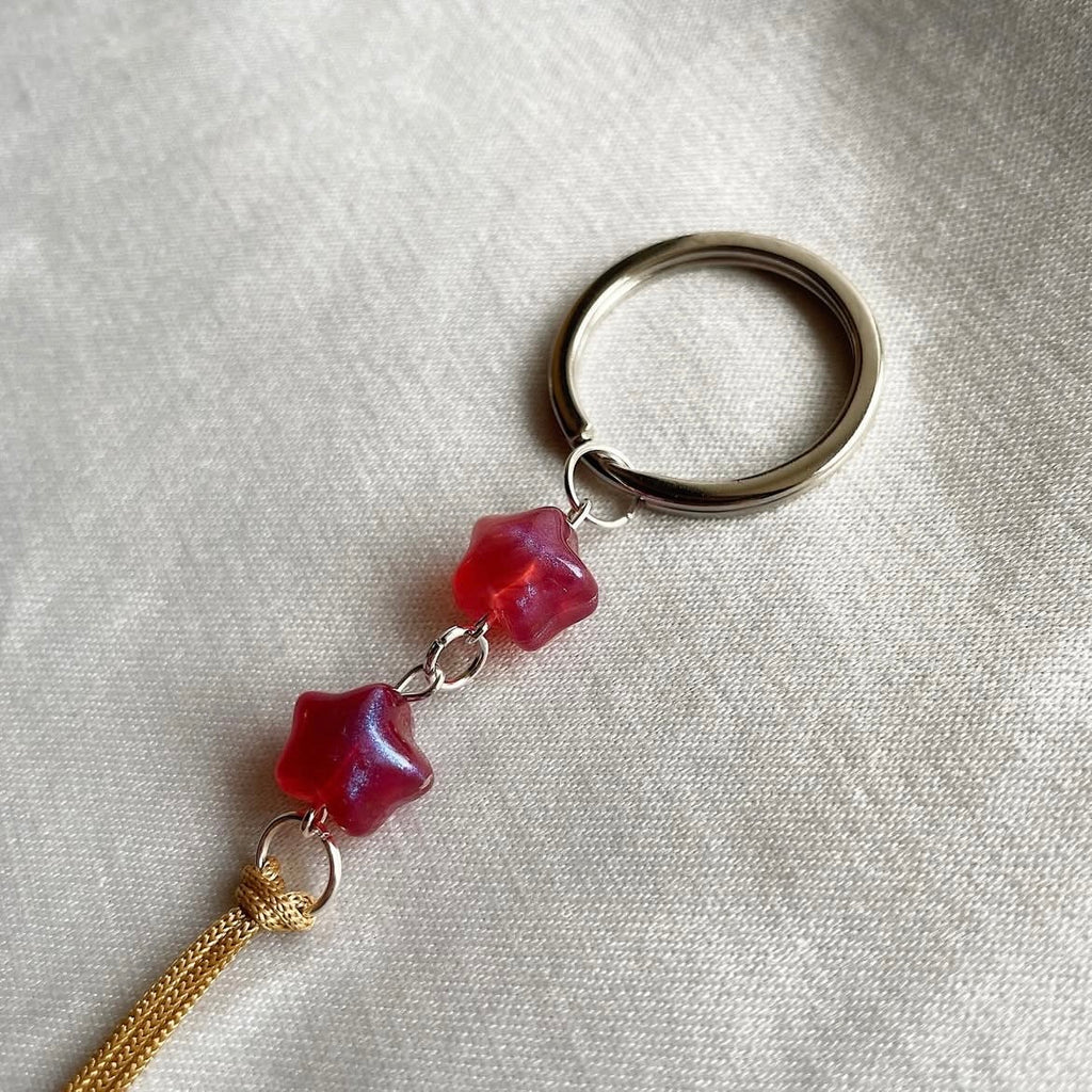 Double pink star beaded tassel keychain ✨
