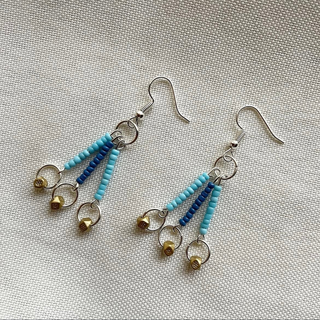 Ocean and gold beaded earrings ✨
