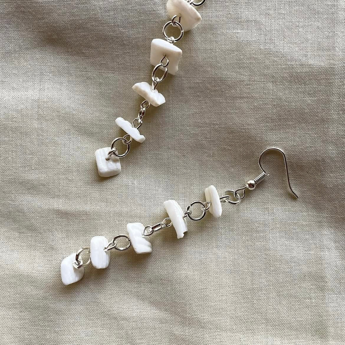 White layered beaded earrings ✨