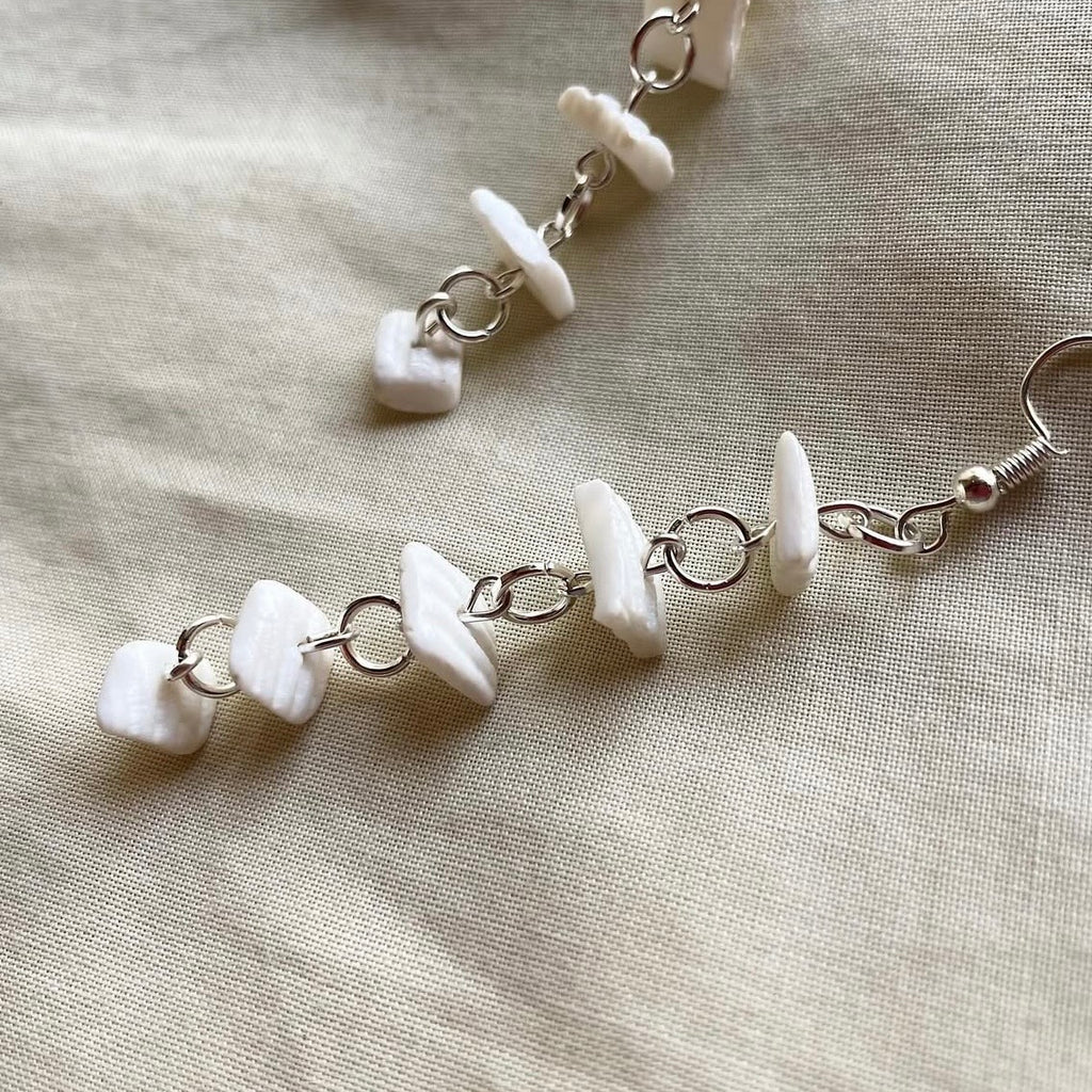 White layered beaded earrings ✨