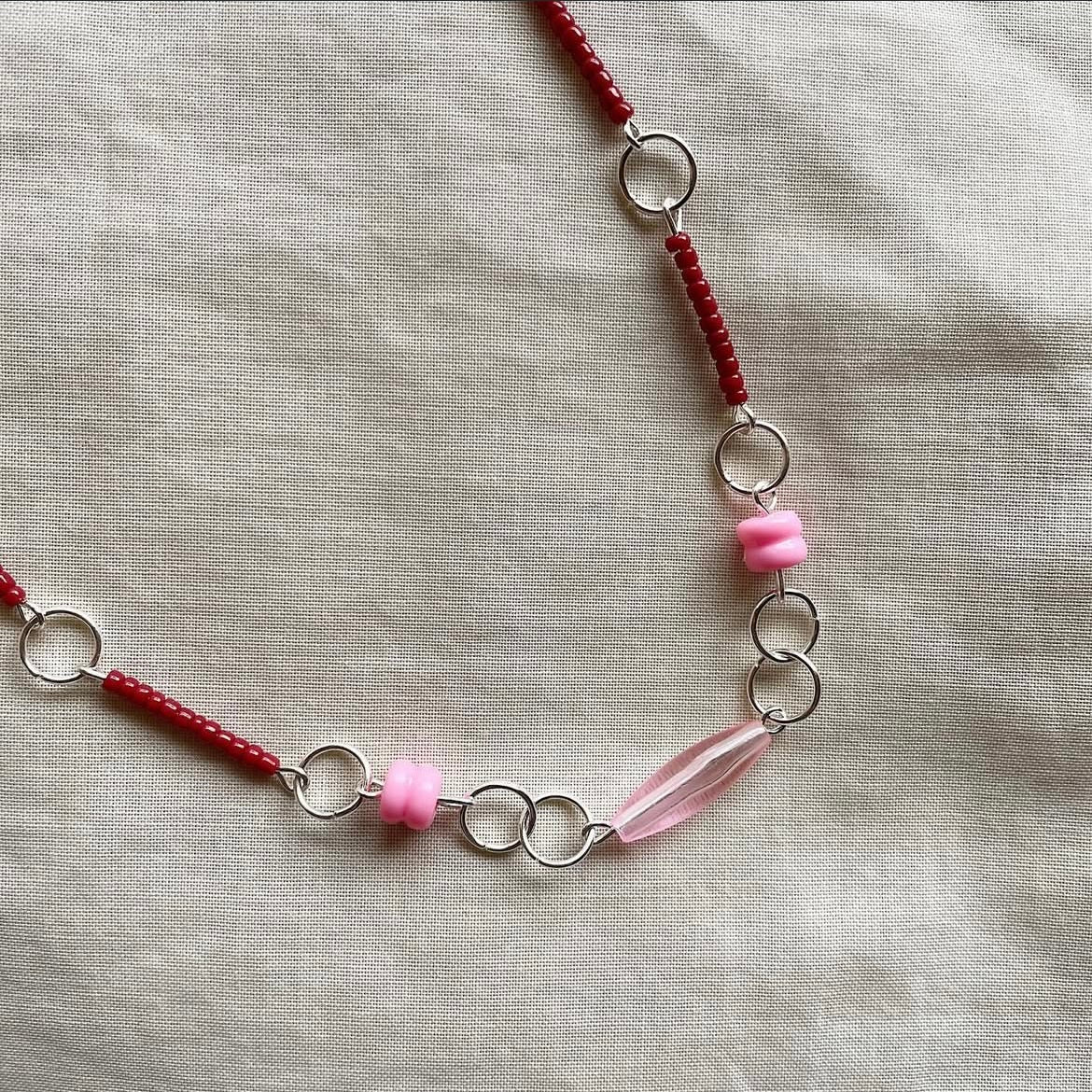 Cherry & strawberry beaded necklace ✨
