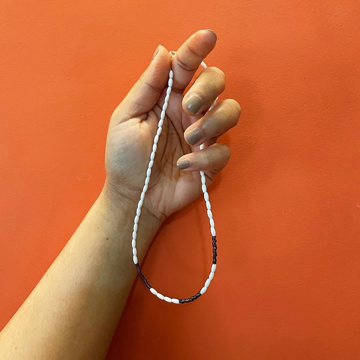 Rice & deep purple basic beaded necklace ✨