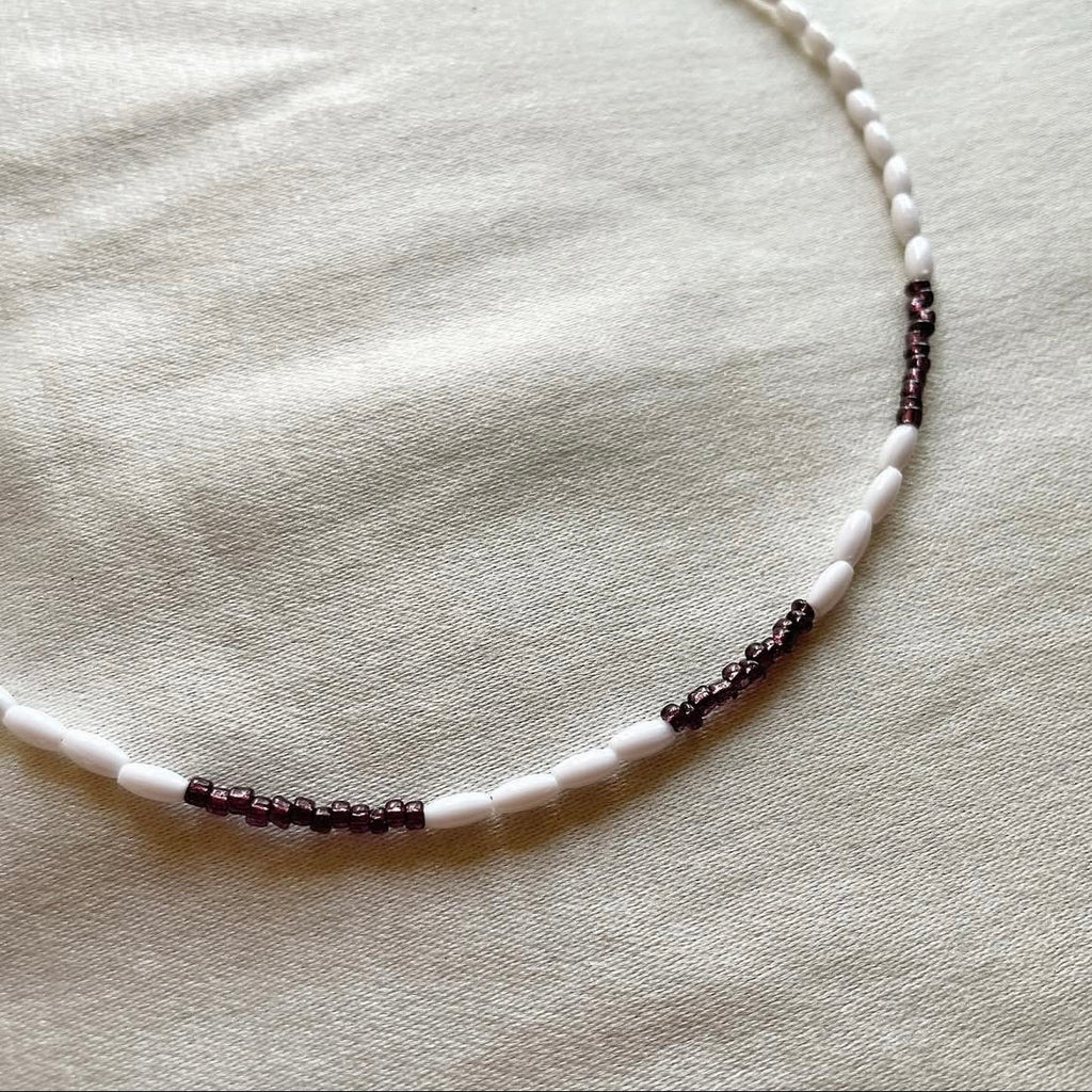 Rice & deep purple basic beaded necklace ✨