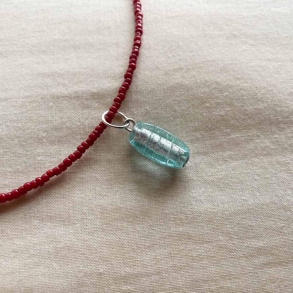 Cherry & clear water pendant necklace ✨