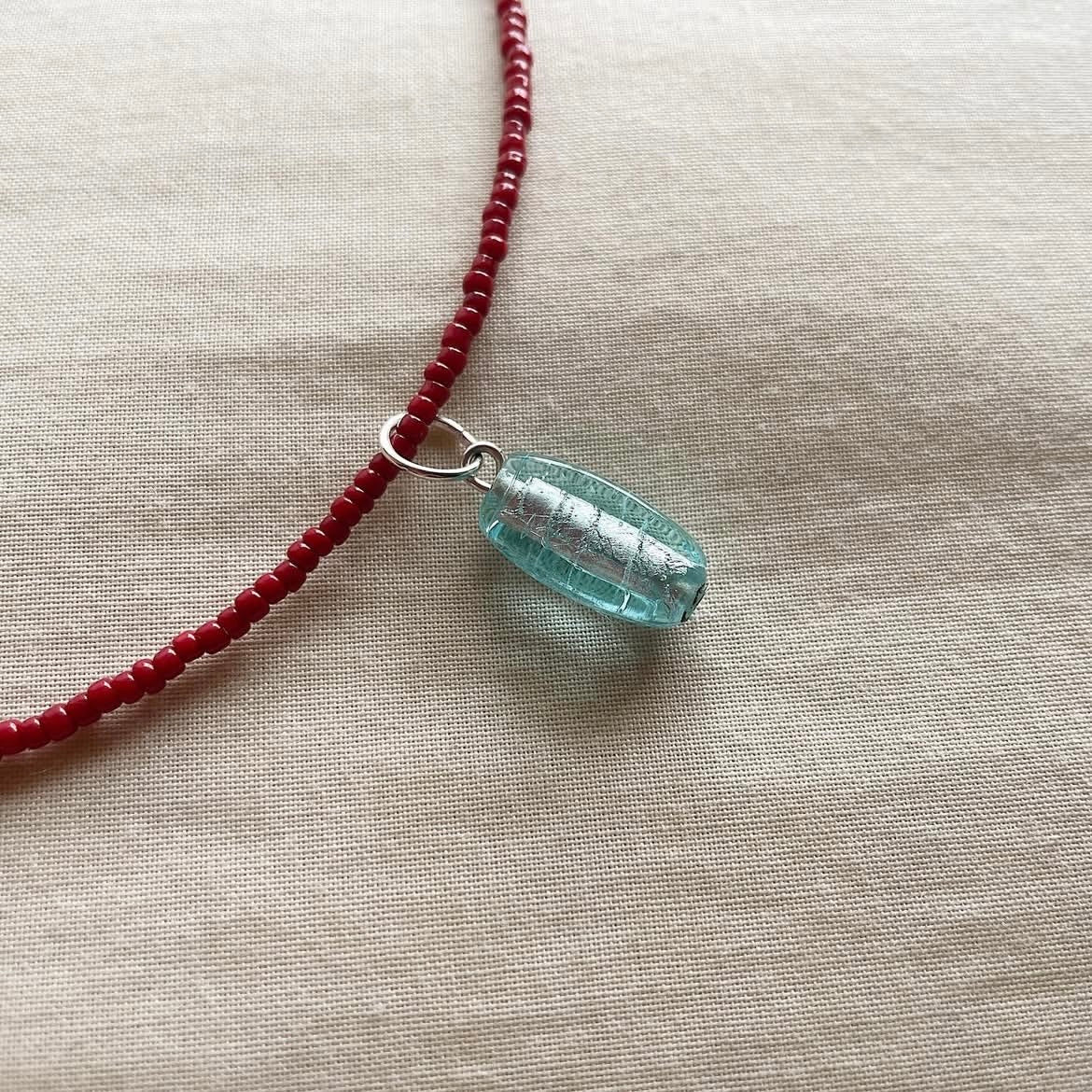 Cherry & clear water pendant necklace ✨
