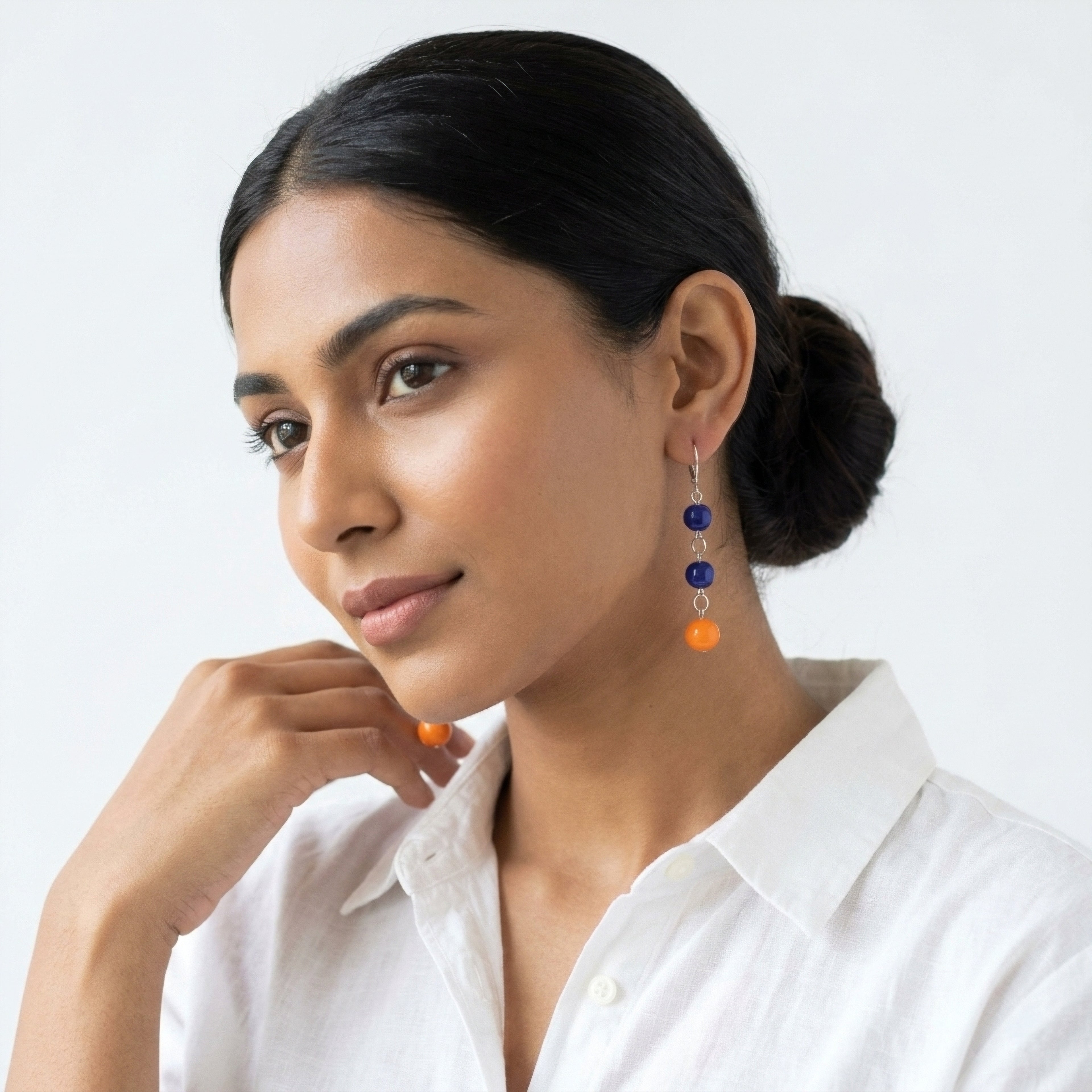 🍊and blue beaded earrings ✨