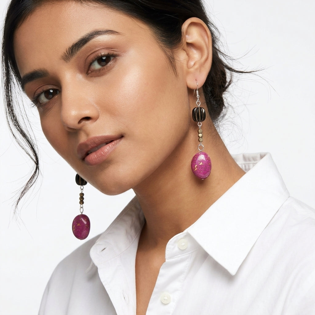 Big bean & black beaded earrings ✨