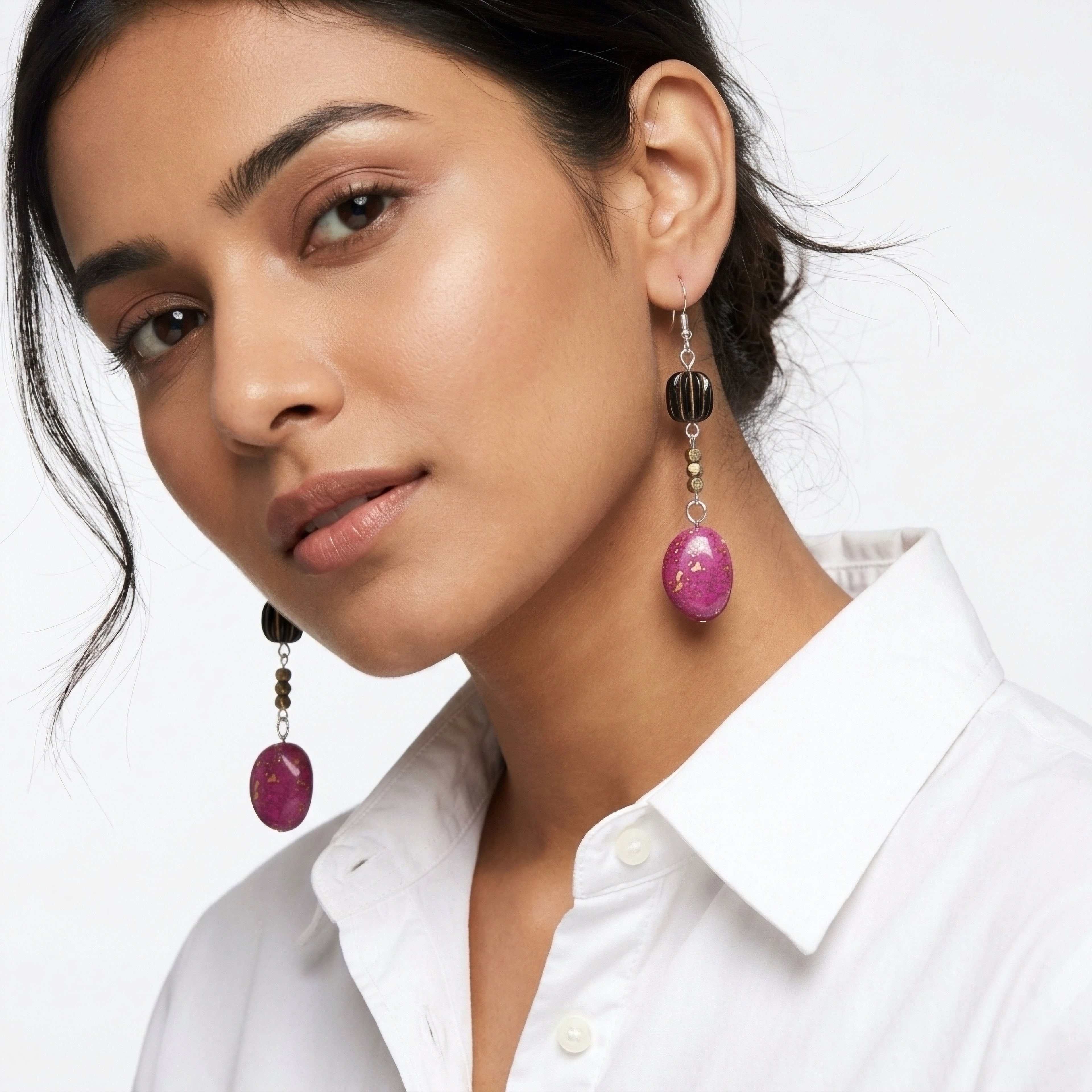 Big bean & black beaded earrings ✨
