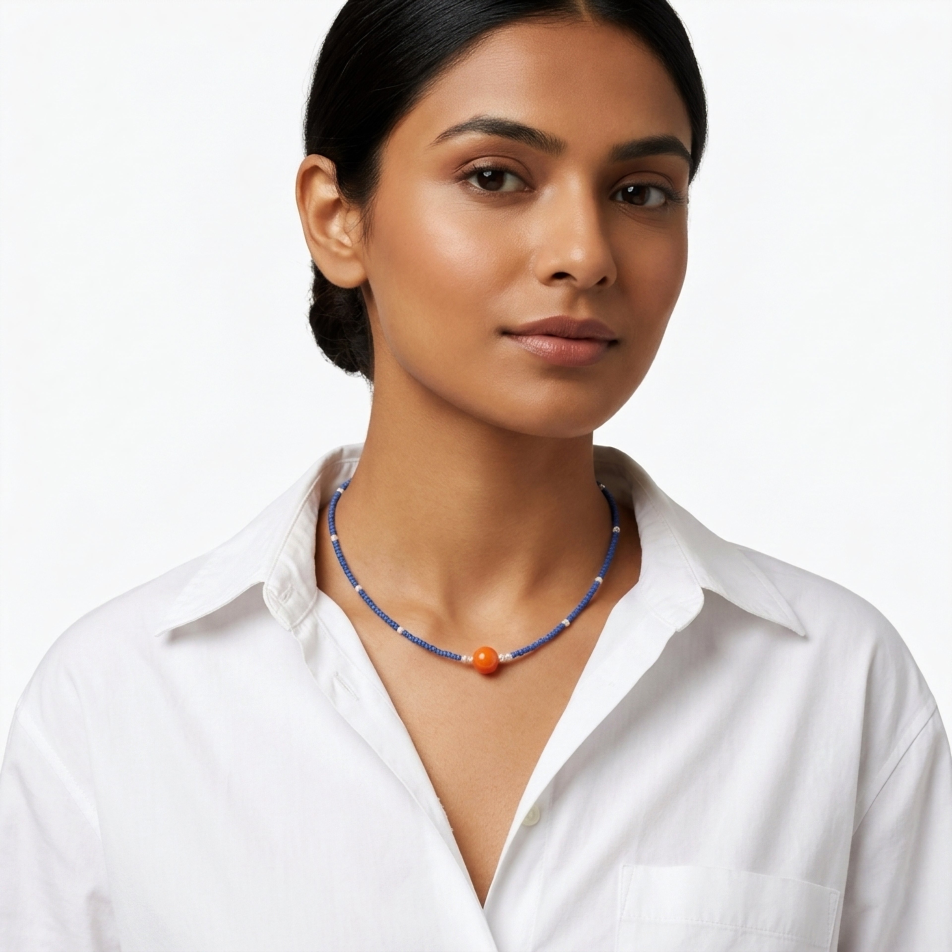 Blueberry pearl + 🍊 beaded necklace ✨