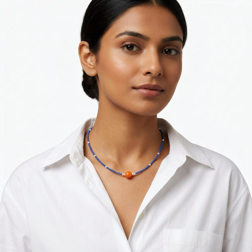 Blueberry pearl + 🍊 beaded necklace ✨