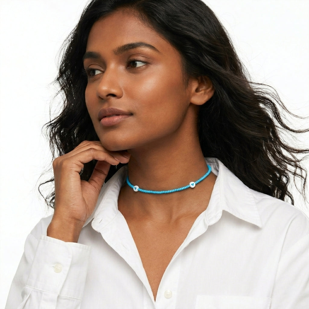 Blue heart 🩵 beaded choker ✨