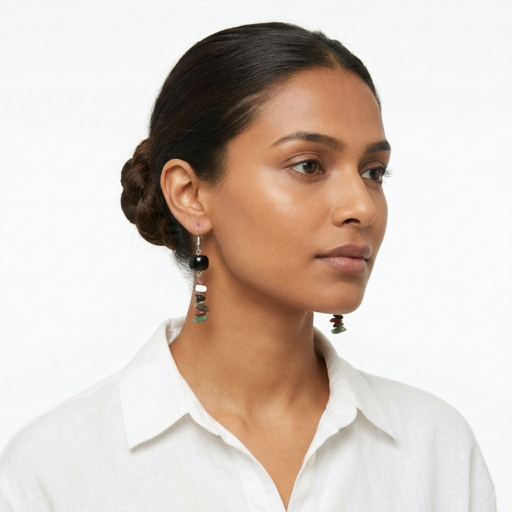 Black & earthy beaded earrings ✨