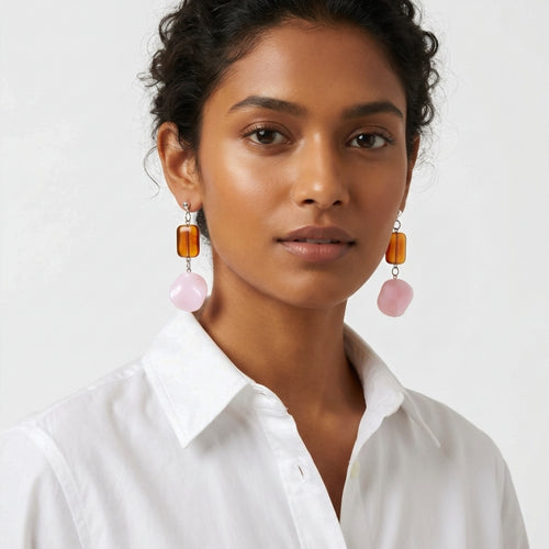 Caramel & rose beaded earrings ✨
